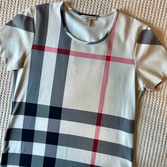 Burberry Brit Check Printed Modal T-Shirt in Natural - Picture 1 of 5